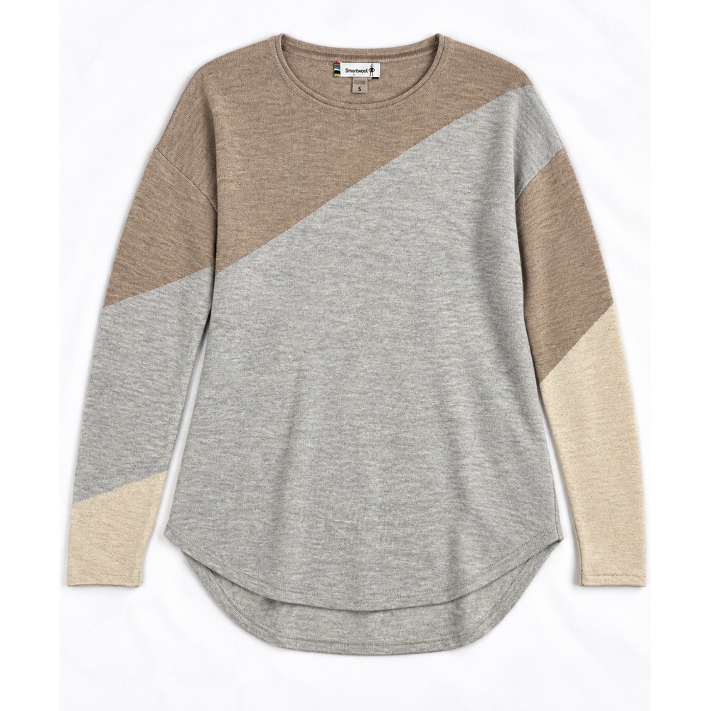 Smartwool Wool Blend Colorblock Sweater S Gray Taupe Crewneck Tunic Top